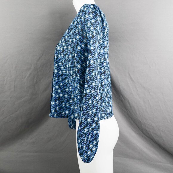 Womens Top Medium Blue Sheer Boxy Flowy Romantic Statement Artsy Indie - Picture 4 of 13